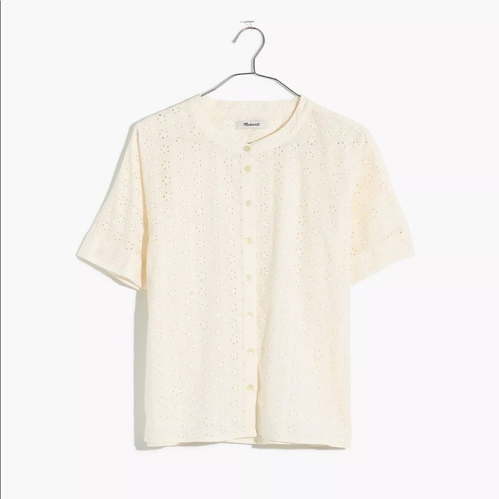 Madewell boxy crop eyelet button up